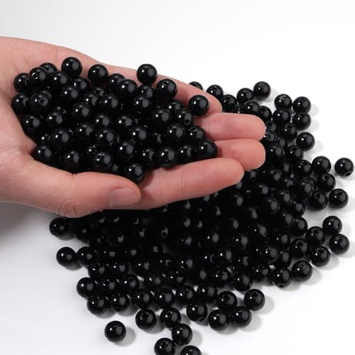 200pcs Black 10mm Pearl Beads with Hole Round Pearls for Crafting Loose Pearl Beads for Jewelry Making Fake Pearls Bead for Bracelets Necklaces Earrings Key Chains Accessories DIY - color: Black, size: 10mm,200pcs