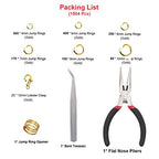 EuTengHao 1504Pcs Gold Open Jump Ring and Lobster Clasps Kit - Jewelry Making Repair Supplies with Pliers and Tweezers - color: Gold