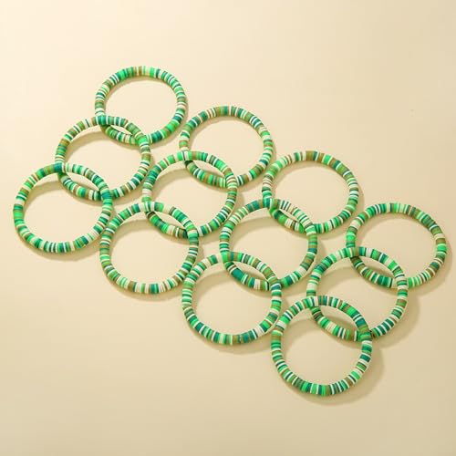 12pcs Friendship Bracelets Beaded Bracelets Heishi Bracelet Cute Bracelets Stack Vinyl Clay Disc Bead Surfer Stretch Summer Beach Bracelets For Women Preppy Bracelets - color: B-color 8