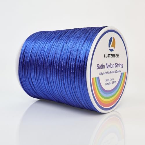 LUSTEMBER 330 Feet Satin Nylon String, 1 mm Silky Smooth Durable Nylon Cord for Jewelry Making, Bracelets, Beading, Necklaces, Macrame, Kumihimo, Rattail, and Chinese Knot Craft - size: Sapphire Blue
