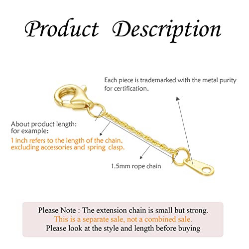 14k Gold 0.5"/1"/1.5"/2"/3" Necklace Bracelet Extender Chain, Necklace Extender Gold 14k, Durable Removable Gold Chain Extender, Gold Extension Chain for Necklace Anklet - color: style 5(Yellow)-Lobster Clasp, size: 1.5inch