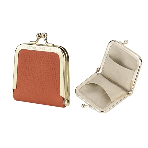 Royal Bagger Genuine Cow Leather Ultra-Slim Mini Jewelry Box, Ring & Necklace Storage, Slim Coin Purse with Kiss Lock for Women 3120 (Orange) - color: Orange