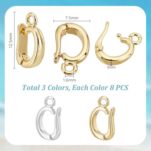 AHANDMAKER 16Pcs 18k Gold Hinged Pull Clasp Charm Bail Metal Pendants Bails 2 Colors Necklace Clasp Enhancer Connector for Necklace Earring Bracelet Jewelry Making 12x7x3mm