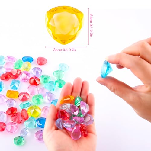 Niceup 200+pcs Kids Gemstones Toys for Pirate Treasure Princess Party Favor Pool Diving Gems Vase Filler Plastic Acrylic Fake Jewels Decors with Heart Diamond Drop Oval Rectangle Square Triangle - style: Diamond 7-Style Mini (about 200pcs)