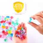 Niceup 200+pcs Kids Gemstones Toys for Pirate Treasure Princess Party Favor Pool Diving Gems Vase Filler Plastic Acrylic Fake Jewels Decors with Heart Diamond Drop Oval Rectangle Square Triangle - style: Diamond 7-Style Mini (about 200pcs)