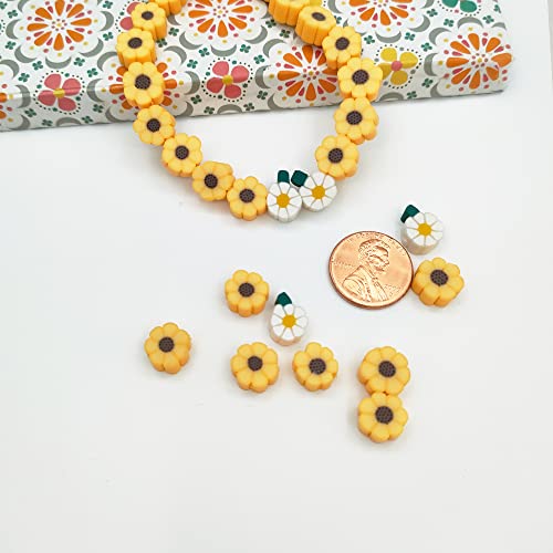 200pcs Daisy Flower Polymer Clay Beads, Mixed Yellow Sunflowers Charm Spacer Beads for DIY Bracelet Necklace Jewelry Making - color: Daisy