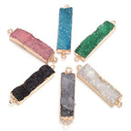 Natural Druzy Crystal Agate Rectangle Links Stone Connectors for Jewelry Making 5 Pcs - color: red
