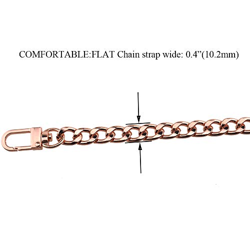 HAHIYO Rose Gold Purse Chain Strap 15.7 inches - Comfortable Flat 0.4' Wide, 2.4mm Thick Metal Strap for Shoulder, Cross Body, Sling, Handbag, Clutch - 1 Pack - size: Rose Gold 15.7 inches