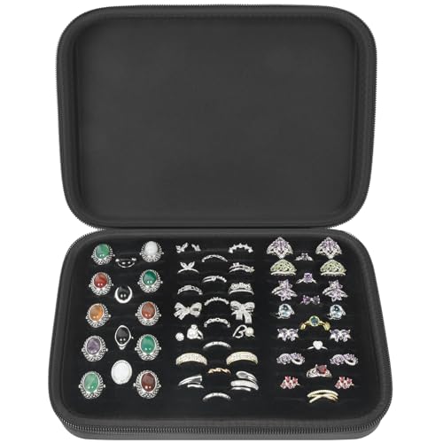 GWCASE Ring Organizer Storage Case - Jewelry Ring Display Collector Box with 42 Slots. Rings Tray Holder Showcase Fits for 50+ Rings, Earrings, Brooches and Cufflinks (Box Only)-Dark - color: dark