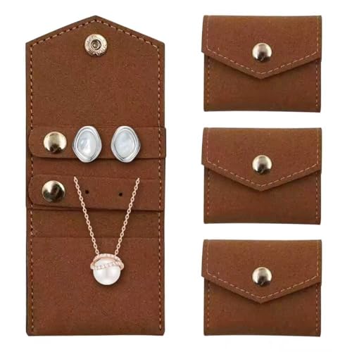 4-Piece Mini Travel Jewelry Pouch Foldable,Bridesmaid Proposal Gift Bridal Party Favors For Rings, Earrings, Necklace Storage, Portable (Light Brown) - color: Light Brown