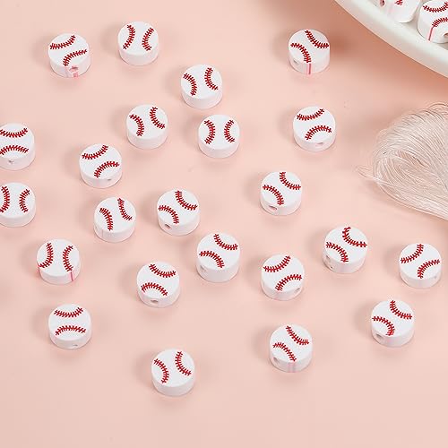 100pcs Baseball Spacer Loose Beads Sports Ball Polymer Clay Beads DIY Jewelry Making for Earring Bracelet Necklace Key Chains Craft Accessories (Baseball) - color: Baseball