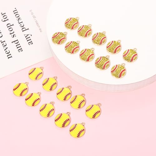 20PCS Sports Charms Enamel Basketball Baseball Pendant Charms for Jewelry Making Rhinestone Ball Game Softball Charms for Necklace Bracelet Earrings DIY Crafts - color: Set 8