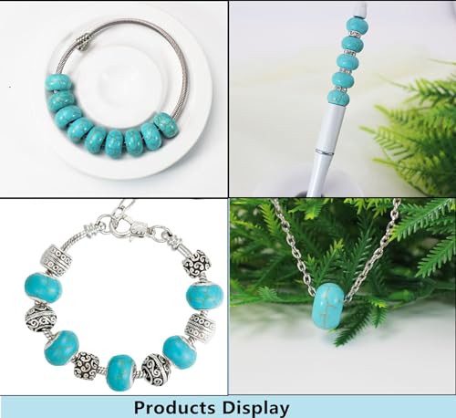 Turquoise Large Hole Beads for Jewelry Making - 100pcs 14mm European Gemstone Howlite Rondelle Spacer Big Craft Beads for Pens, Bracelets - color: Turquoise Large Beads