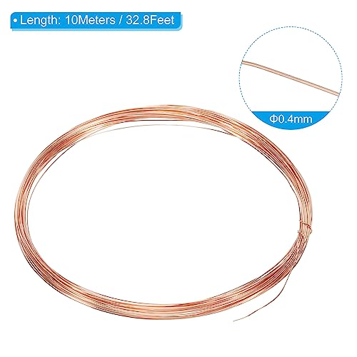 PATIKIL 32.8 Feet Solid Bare Copper Wire, 27 Gauge 99.9% Pure Copper Wire 0.4mm Soft Beading Wire Metal Plant Stem Ties for Jewelry Craft (10m) - size: 0.4mmx10m