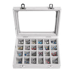 Velvet Jewelry Box 24 Grid Jewelry Earrings Display Organiser Box Ring Tray Holder Earrings Storage Case for Girls Women Wife Mom (Gray) - color: Gray
