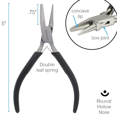 The Beadsmith Concave (Hollow)/Round Nose Pliers – Wire Looping and Wire Bending Pliers, 5 inches (127mm), Tool for Jewelry Making