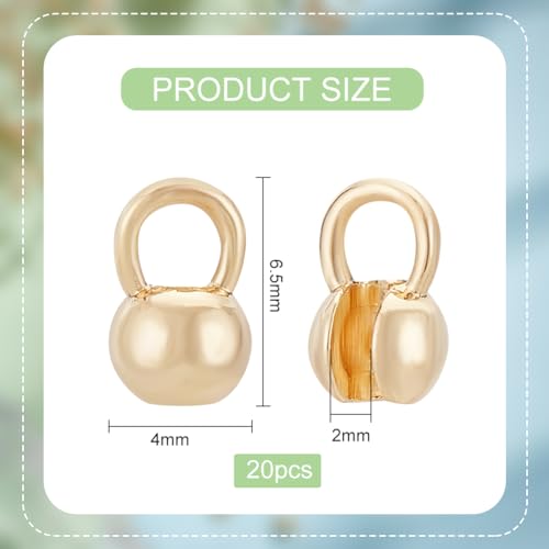 BENECREAT 20Pcs Real 14K Gold Plated Crimp Ends, Round Brass Bead Tips Calotte Ends, Clamshell Knot Cover for Jewelry Making DIY Findings Crafts, Hole: 2mm
