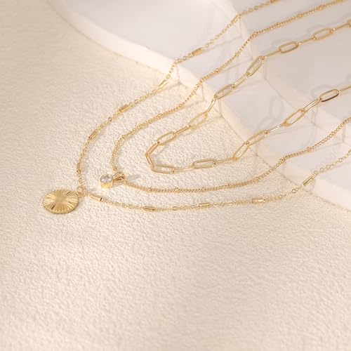 Layered Necklaces for Women, Dainty 14K Gold Plated Circle Peadant Chain Necklace Set Simple Paperclip Stacked Necklaces for Women Trendy Gold Jewelry - color: set1