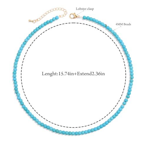Crystal Choker Necklaces for Women,4mm Handmade Natural Stone Choker Beaded Necklace Healing Crystal Necklace Gemstone Bead Necklaces for Women - color: Turquoise