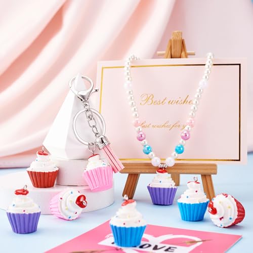 Craftdady Fruit Dangle Charms Pendants Cute Resin Food Pendants Apple Orange Pineapple Strawberry Pendants Lovely Vegetable Mushroom Charms for DIY Craft Earring Bracelet Necklace Jewelry Making - color: Mixed Colors, Cupcake