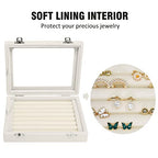 Vicoter Rings Organizer Tray 7 Slots Velvet Jewelry Earring Storage Box with Transparent lid Jewelry Display Case for Girls Wife Mom Women (Beige) - color: Beige