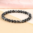 LPBeads Handmade Natural Gemstone Stretch Elastic Bracelet Healing Crystal Round Stone Beads Jewelry Gifts for Women Men - color: Black Larvikite, size: 6mm