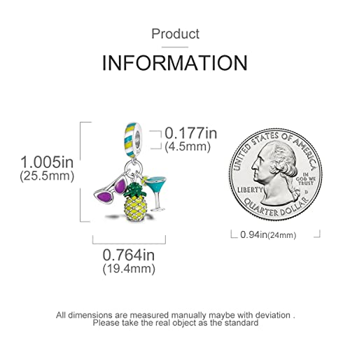 MULA 925 Sterling Silver Charms for Bracelets and Necklaces Lipstick and Bag Dangle Pendants Tower Camera Beads Jewelry Charms for Women - color: Sunglasses and Pineapple