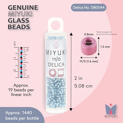 Miyuki Delica Seed Beads – Size 11/0 (1.6 mm), DB0044, Silver Lined Aqua, 7.2 g, Approx. 1440 Beads, Made in Japan - color: DB0044 - Silver Lined Aqua