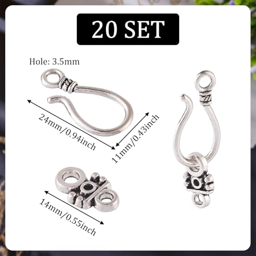Craftdady 20 Sets Antique Silver S Hook Eye Clasps Tibetan Metal Toggle Clasps Closure End Clasps for Bracelet Necklace Jewelry Making - color: Antique Silver, 24x11mm