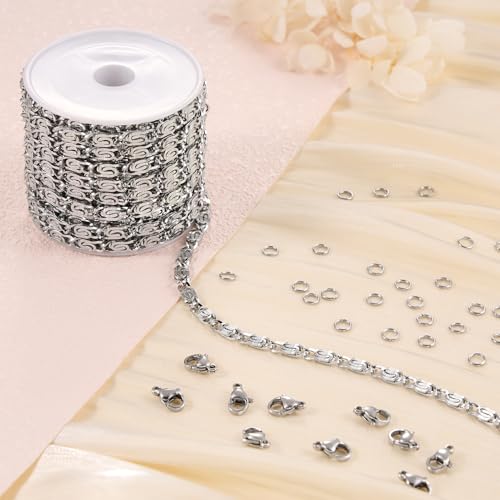 Jabogrii 16.4 Feet Stainless Steel Chain for Jewelry Making Silver Craft Bulk Chain Roll Handmade Jewelry Making Supplies - color: Silver