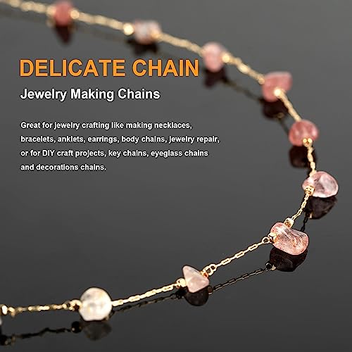KYUNHOO 16.4ft Handmade Natural Raw Healing Crystal Natural Gemstone Brass Chain for Jewelry Making DIY Crafts Gold Chain Roll with Jump Rings and Lobster Clasps - color: Natural Stone-Strawberry