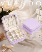 VLANDO Small Travel Jewelry Box Organizer - Girls Women Gift Rings Earrings Necklaces Jewelry Storage Display Case Purple - color: F.Purple