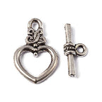 Craftdady 20 Sets Antique Silver Heart Toggle Clasps Tibetan T Bar Closure End Clasps for Bracelet Necklace Making - color: Antique Silver, 21x13mm