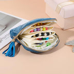 Xinjoduz Travel Jewelry Case Organizer 4.7 Inch Polyester Zipper Pouch Soft Jewelry Bag for Rings Earrings Necklaces Lightweight Portable Light Blue (Light Blue)