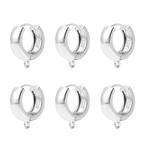 6Pcs 925 Sterling Silver Earrings Hooks Round Hoop Huggie Ear Hooks Hypoallergenic Sterling Silver Findings Dangle Earrings Leverback 14x5mm Wide Thick Huggie Hoop with Loop Supplies Jewelry Making - color: 6Pcs14x5mmHuggie_Silver