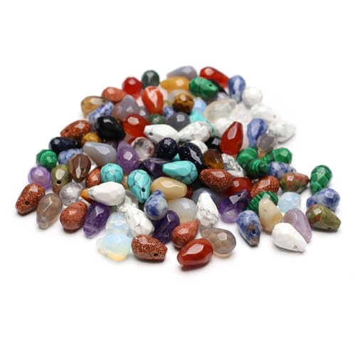 40 Pcs Healing Loose Beads Faceted Water Drop Shape Natural Multicolor Stone Pendants Crystal for Jewelry Making DIY Craft - color: faceted water drop