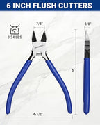 WORKPRO 6 Pack Wire Cutters, 6 Inch Precision Flush Cutters, Spring Loaded Side Cutting Pliers, Sharp Diagonal Cutters for Crafts, Jewelry Making, Electronics