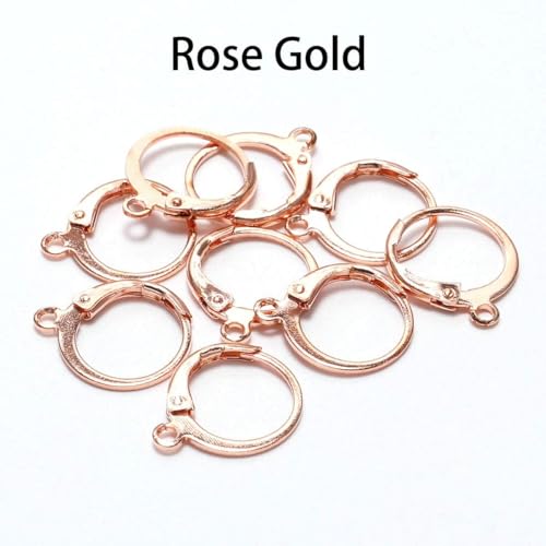 20Pcs Steel French Lever Earring Hooks Wire Settings Base Hoops Earrings with Open Loop for Men Women for DIY Jewelry Making Supplies(14×12mm) (Rose Gold) - color: Rose Gold