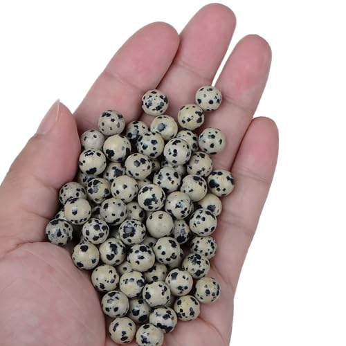 100pcs Natural Stone Beads 8mm Dalmation Jasper Round Genuine Real Stone Beading Loose Gemstone Hole Size 1mm DIY Charm Smooth Beads for Bracelets Necklaces Earrings Jewelry Making Crafts - color: Dalmation Jasper