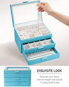 Jewelry Organizer for Women, Jewelry Box with Clear Glass Lid 3-Tier with 2 Drawers, Gift for Women Girl Man on Thanksgiving Day, Christmas, New Year, Valentine's Day - Blue - color: Blue 3-Layer