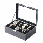 Bracelet Display Holder with Rods for Bangles Watches, Jewelry Organizer Box Storage Case with Clear Lid (Black) - color: Black