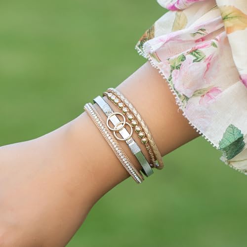 FANCY SHINY Mothers Day Gifts Boho Leather Wrap Bracelet Stackable Infinity Chunky Cuff Bracelets Western Hippie Outfits Jewelry Valentine Gifts for Women - color: Gold/Silver