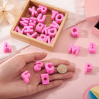 Hot Pink Slide Letter Beads, 26Pcs Large Alphabet Bead Charm Block 3D Initial Beads with Horizontal Hole for Wristbands Bracelets Necklace Choker Jewelry Making - color: Hot Pink, Letter A~Z