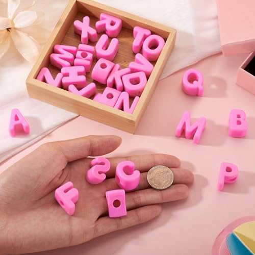 Hot Pink Slide Letter Beads, 26Pcs Large Alphabet Bead Charm Block 3D Initial Beads with Horizontal Hole for Wristbands Bracelets Necklace Choker Jewelry Making - color: Hot Pink, Letter A~Z