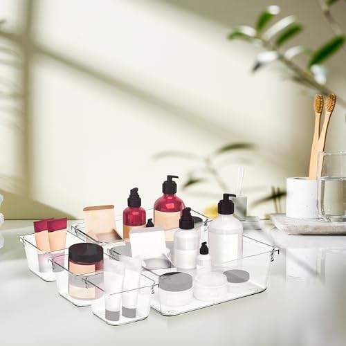 12 Pack Drawer Organizer - 6" X 6" Clear Acrylic Storage Bins with Non-Slip Pads, Versatile Desk Tray for Makeup, Jewelry, Kitchen, Bathroom, and Office Organization - size: 6"X 6"