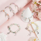 SUNNYCLUE 1 Box 280pcs DIY 6 Sets Glass Bead Bracelet Making Kit Dancer Charms Ballet Dance Bowknots Moon Light Sea Green Electroplate Butterfly Bead With Silver Heart Frame For Jewelry Making Starter - style: Dance 3