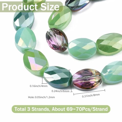 1 Box 210PCS Green Flat Oval Glass Beads with Holes Faceted Electroplate AB Color Plated Spacer Loose Bead Charm Bulk for Jewelry Making Necklaces Bracelets Earrings DIY Craft Supplies - color: Green