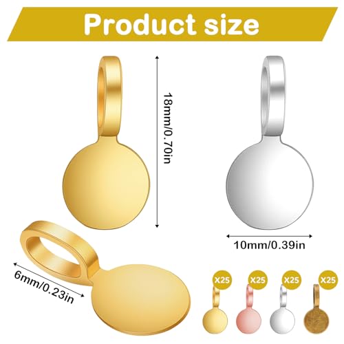 salbsever 100 PCS Jewelry Bails for Jewelry Making Glue on Bails Round Flat Pad Metal Pendant Connectors Golden Silver Bronze Rose Gold for Necklace Bracelet DIY Crafts