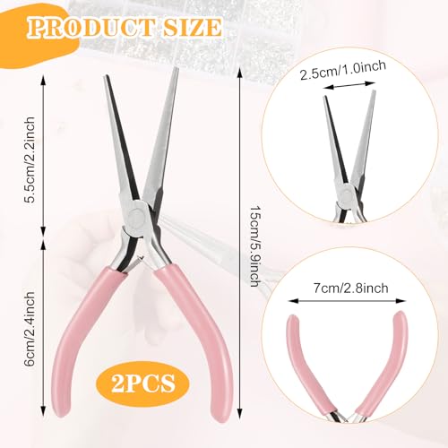 2 Pack Needle Nose Pliers, 6 Inch Long Nose Pliers Flat Nose Jewelry Pliers Small Nose Pliers Tools Wire Bending Pliers for Crafts Jewelry Making Supplies (Pink)