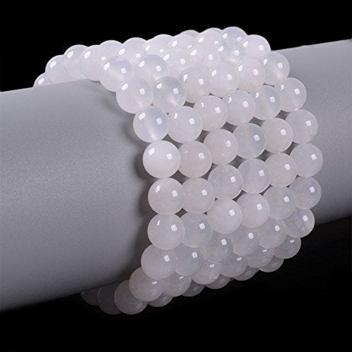 Justinstones 8mm Round Beads Stretch Bracelet 7 Inch Unisex - color: White Quartz